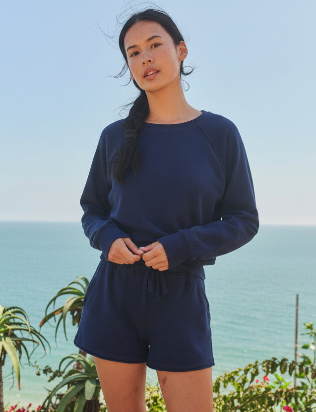 Lounge Short Deep Navy in navy — detail view | Belle Mar Swim