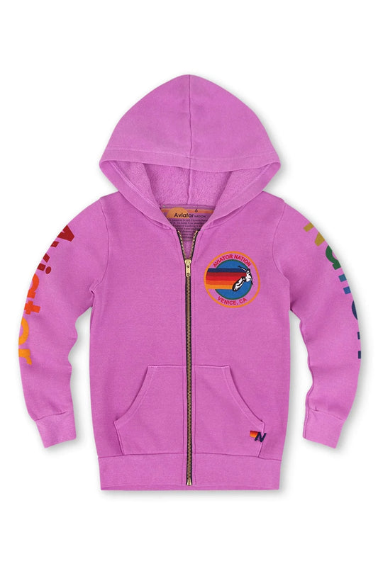 Kids Aviator Nation Zip Hoodie Neon Purple