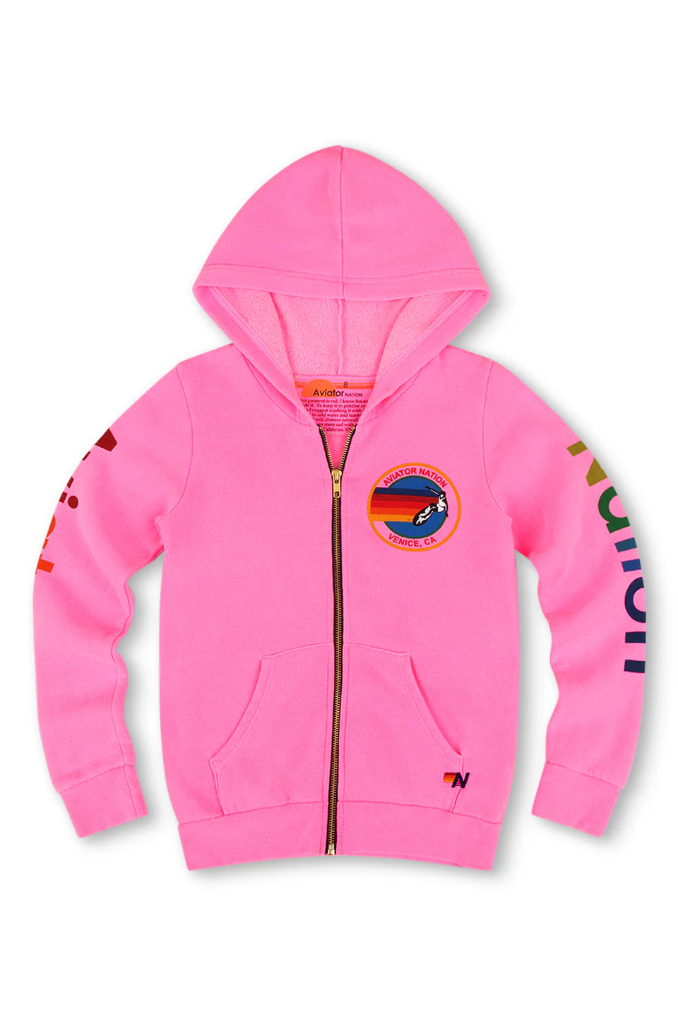 Kids Aviator Nation Zip Hoodie Neon Pink