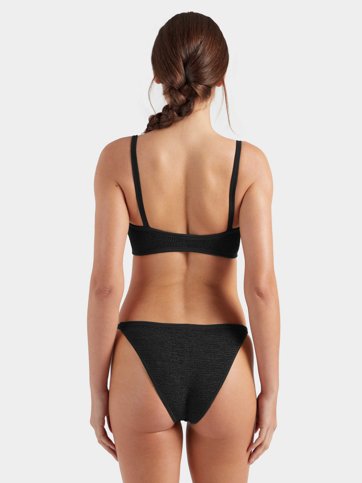 Hunza G Iris With Gold Hoops Bikini in Black — back crop | Belle Mar Swim
