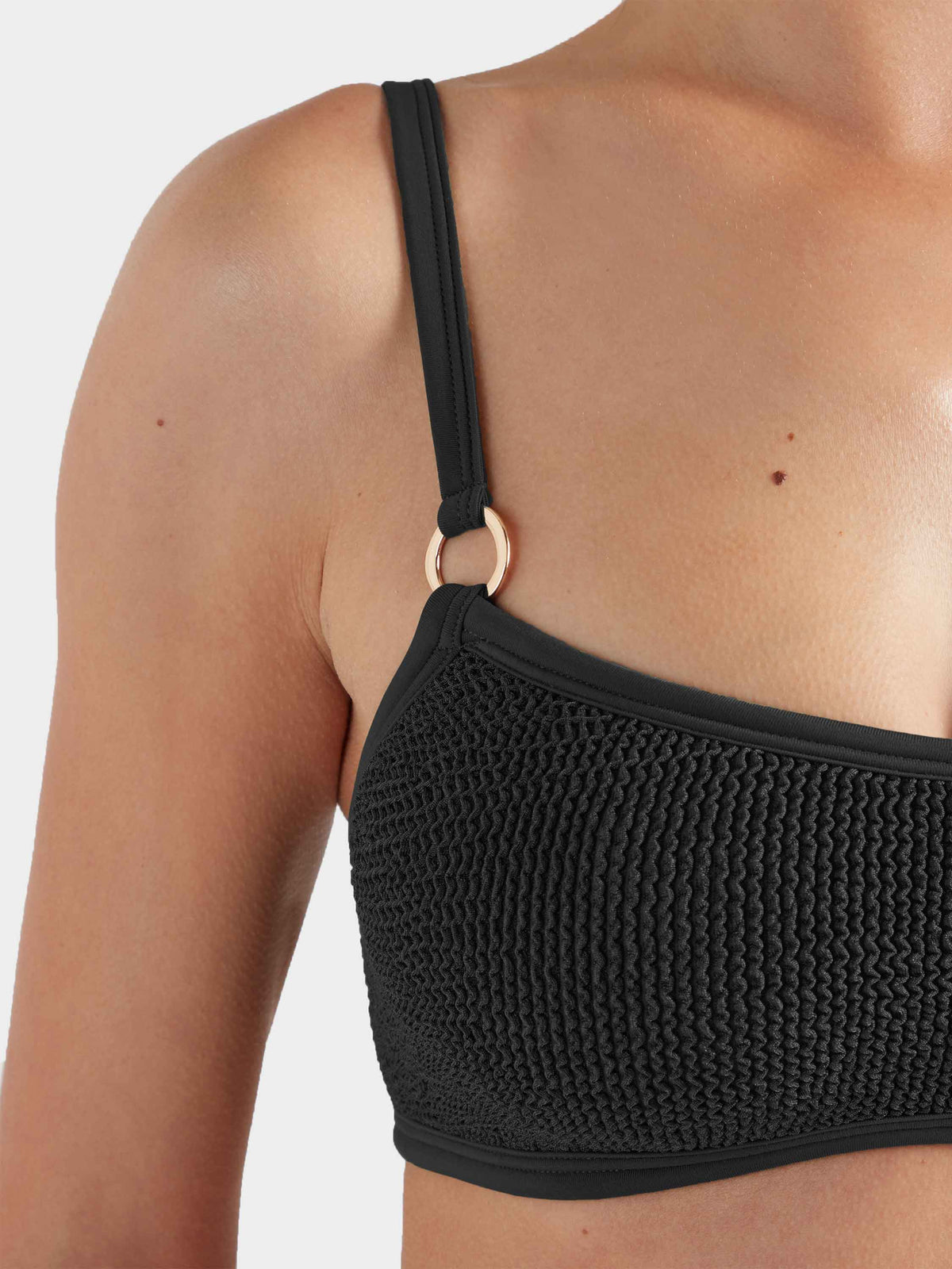 Hunza G Iris With Gold Hoops Bikini in Black — gold hoop strap detail | Belle Mar Swim