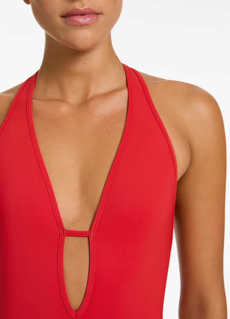 Jetset Plunge Strappy One Piece Rosso