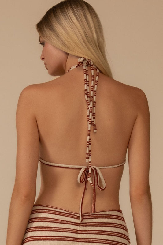 Joan Stripe Euro Bow Bikini Top — back view | Belle Mar Swim