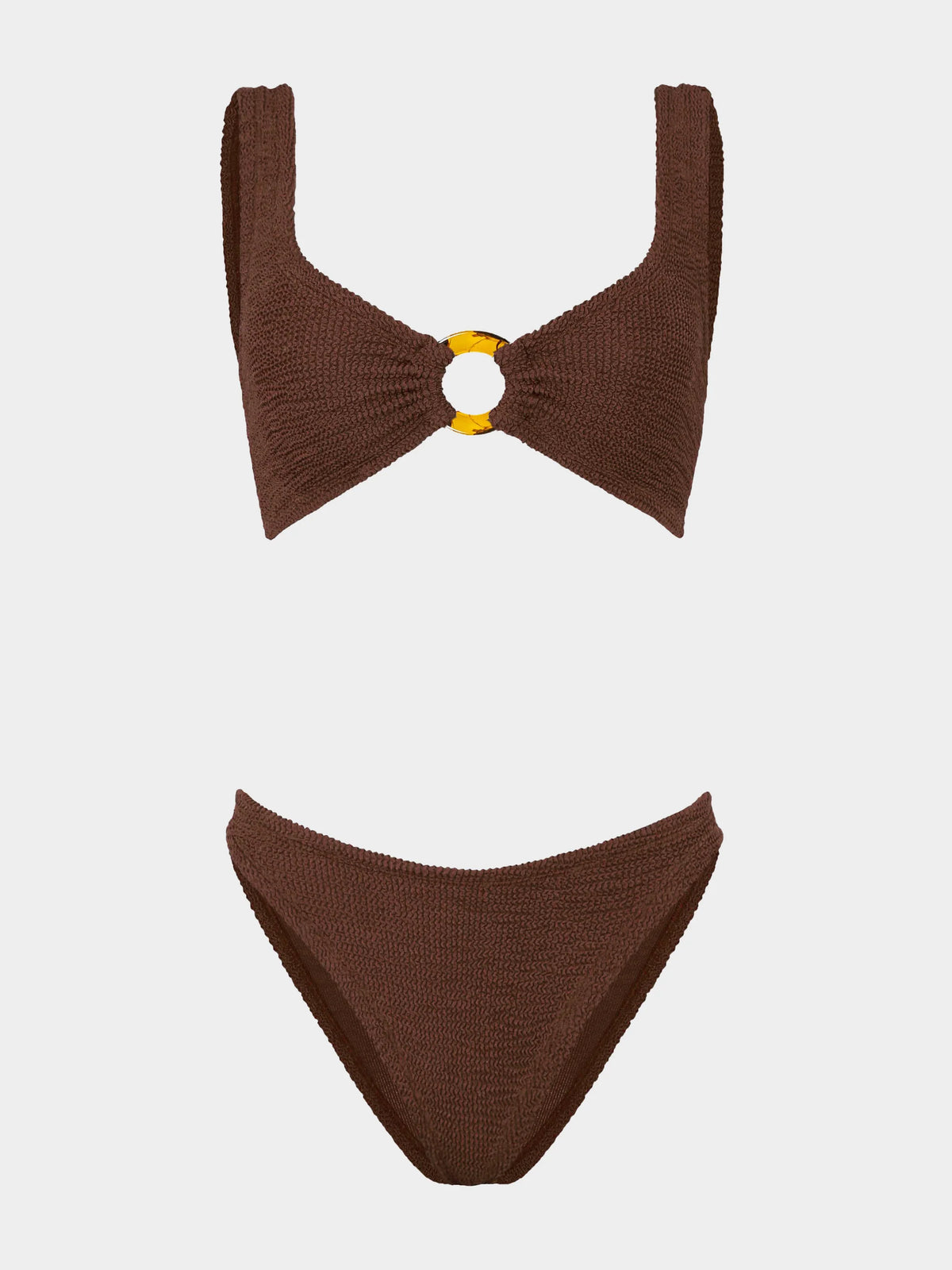Hunza G Julia Bikini in Metallic Chocolate — front view on model | Belle Mar Swim
