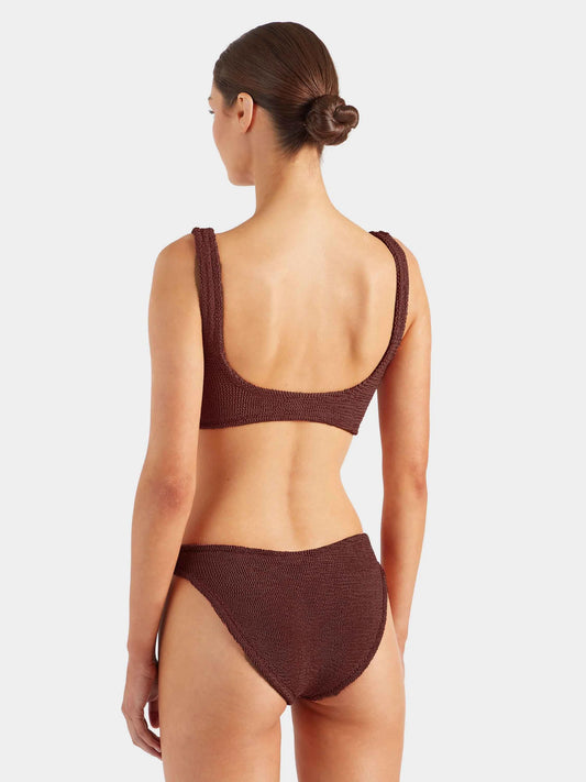 Hunza G Julia Bikini in Metallic Chocolate — back crop | Belle Mar Swim