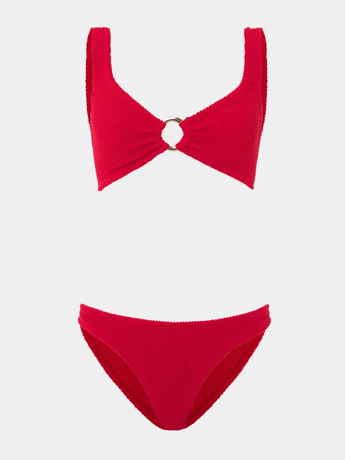 Hunza G Julia With Gold Hoop Bikini in Red — front view on model | Belle Mar Swim