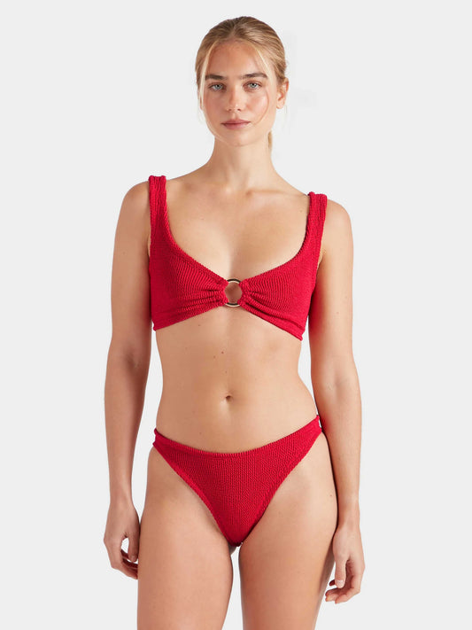 Hunza G Julia With Gold Hoop Bikini in Red — front crop | Belle Mar Swim