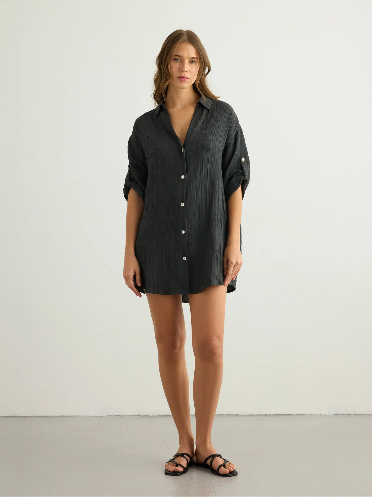 The Handloom Kaya Oversized Shirt Dress Charcoal, alternate view
