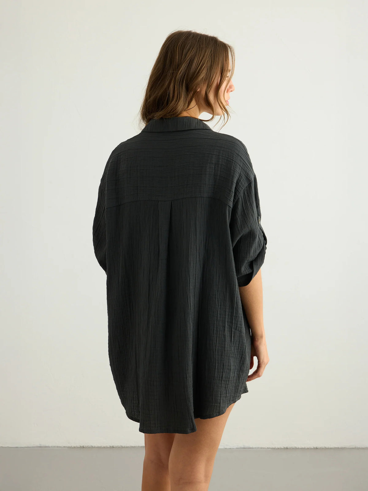 The Handloom Kaya Oversized Shirt Dress Charcoal, alternate view