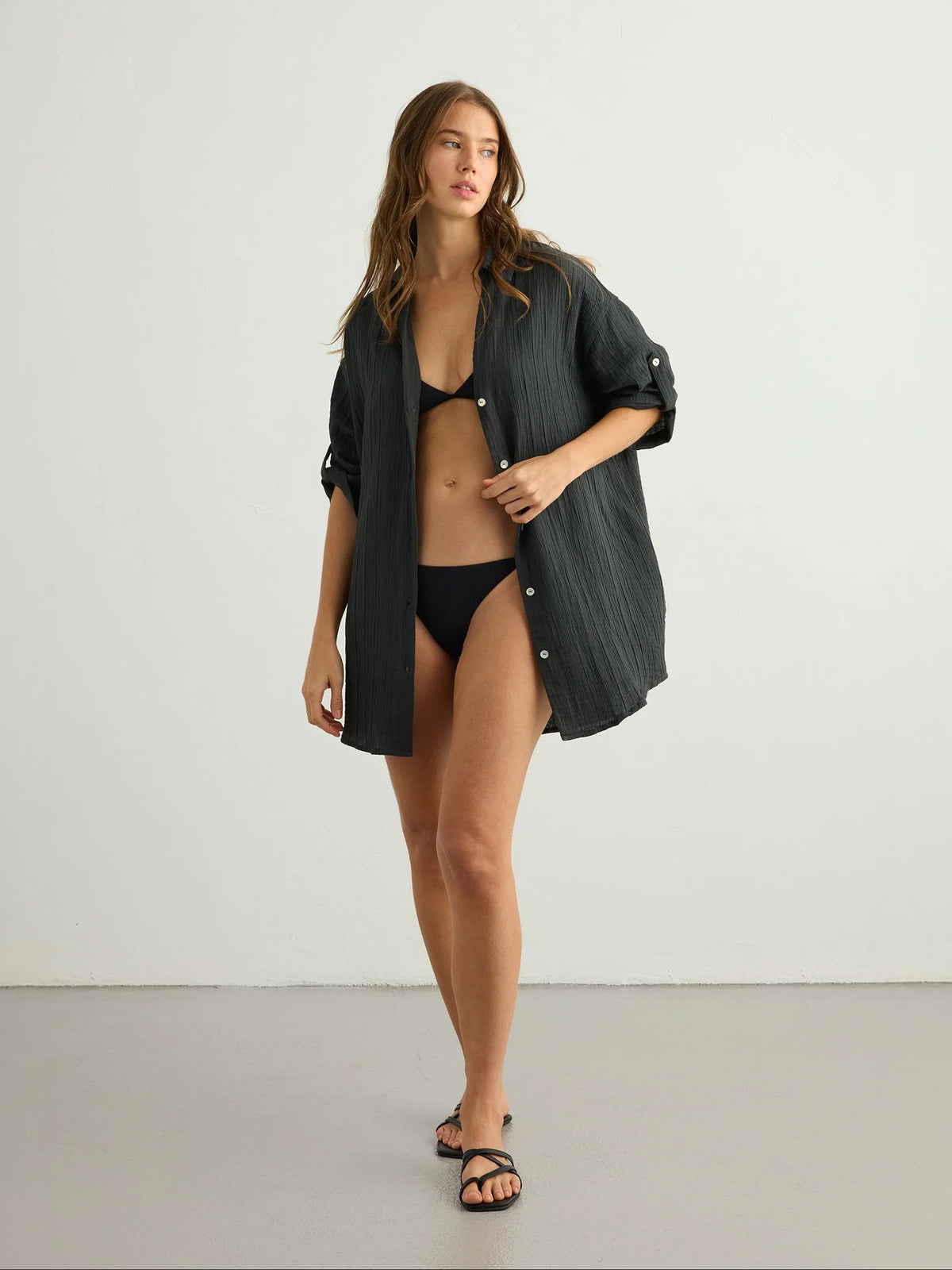 The Handloom Kaya Oversized Shirt Dress Charcoal, alternate view