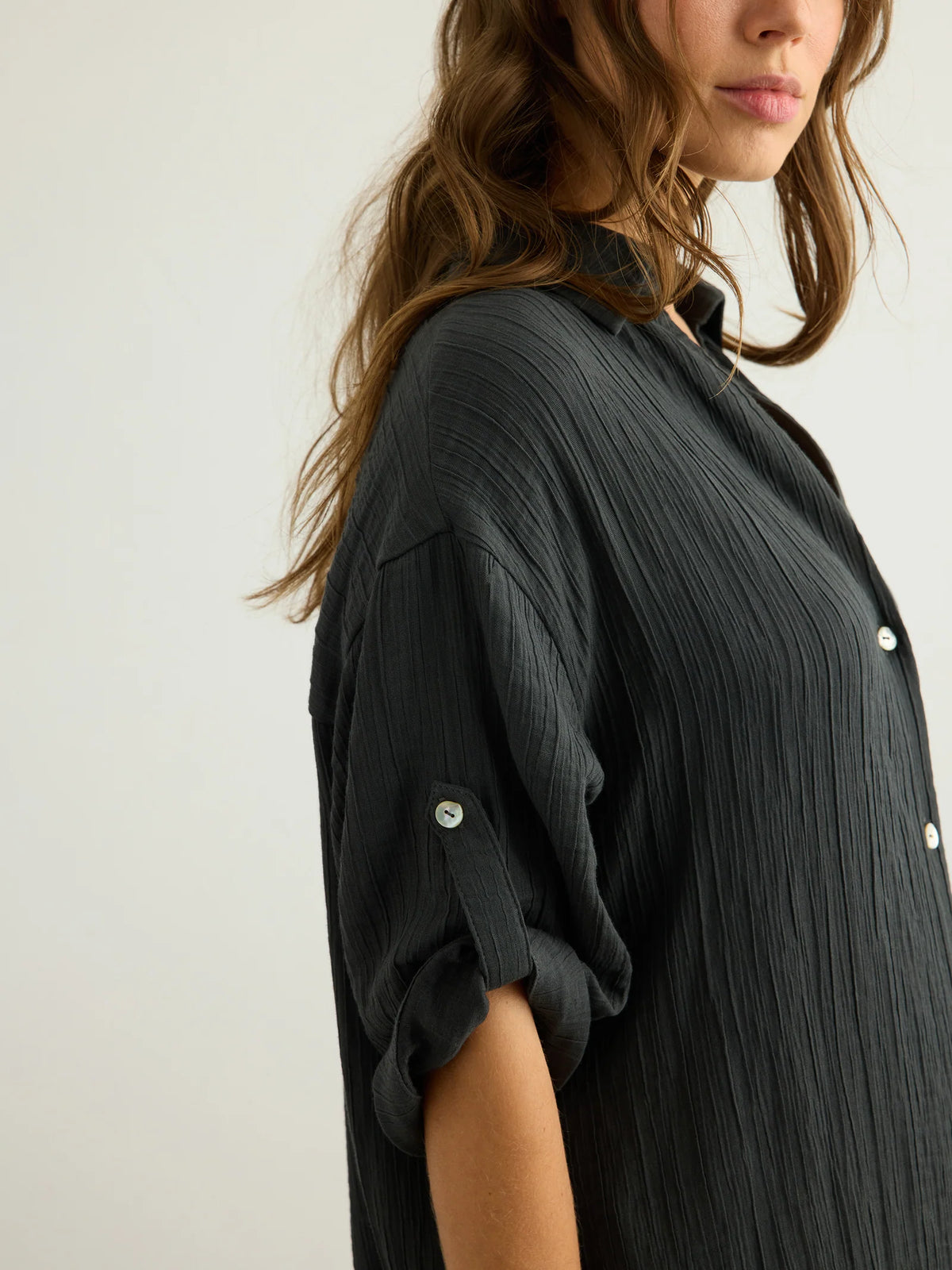 The Handloom Kaya Oversized Shirt Dress Charcoal, alternate view