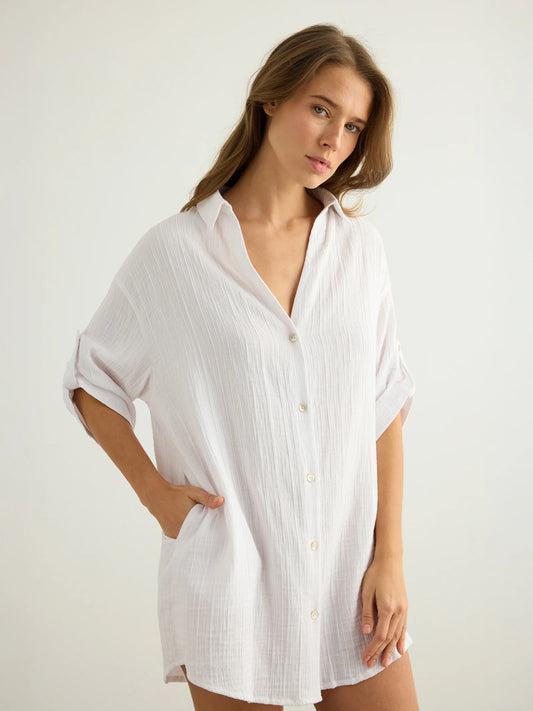 Kaya Oversized Shirt Dress White