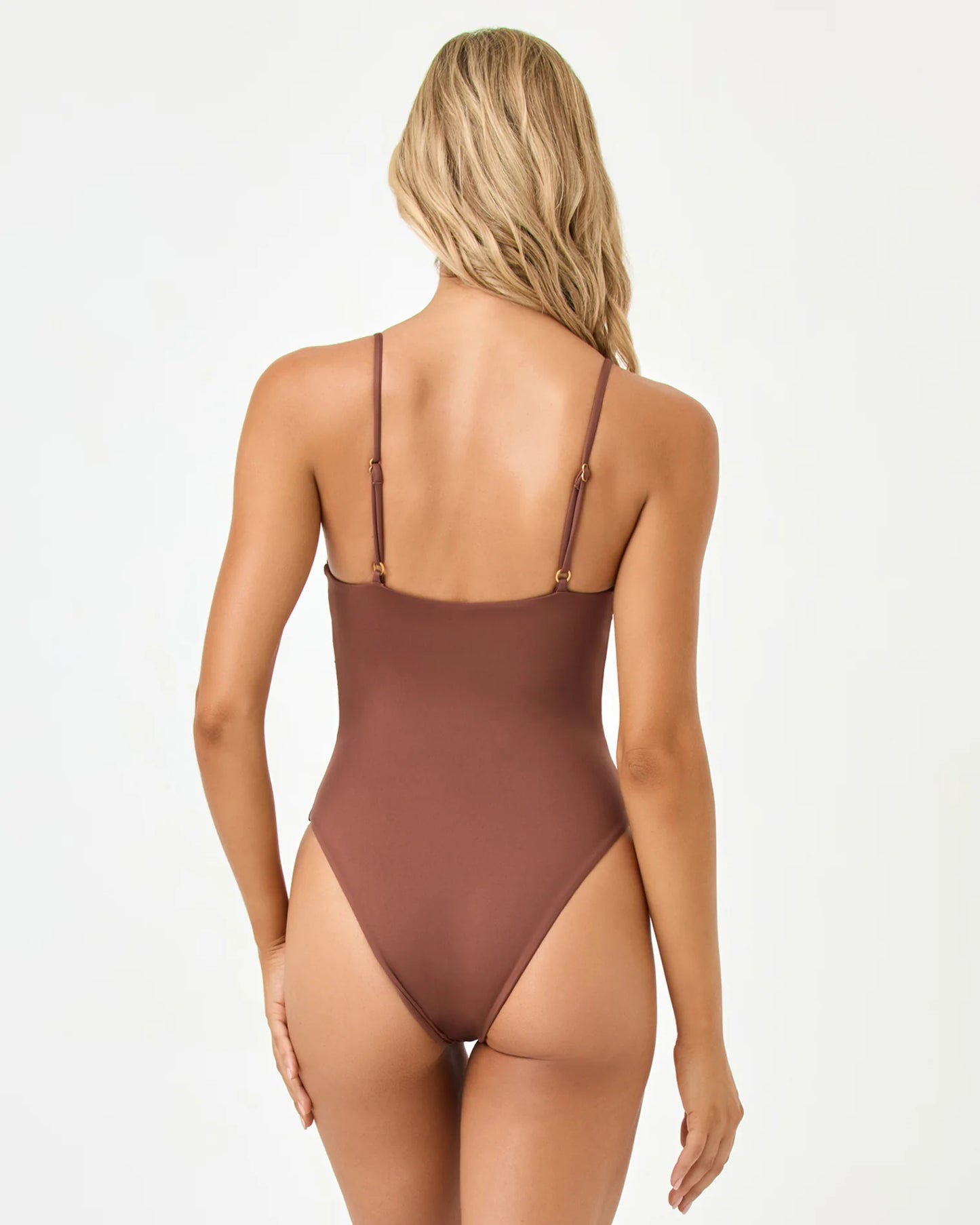 Piper One Piece Classic Cafe in brown — styled view | Belle Mar Swim