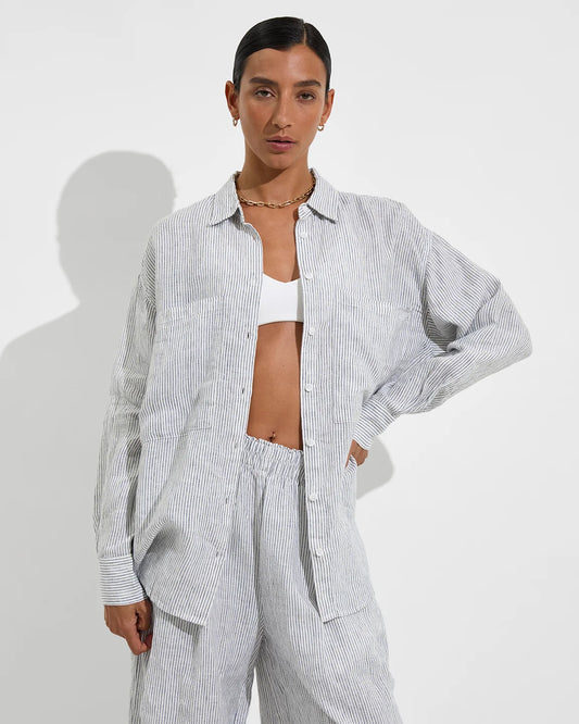 Getaway Button Down Coastal Stripe Varsity/Coconut