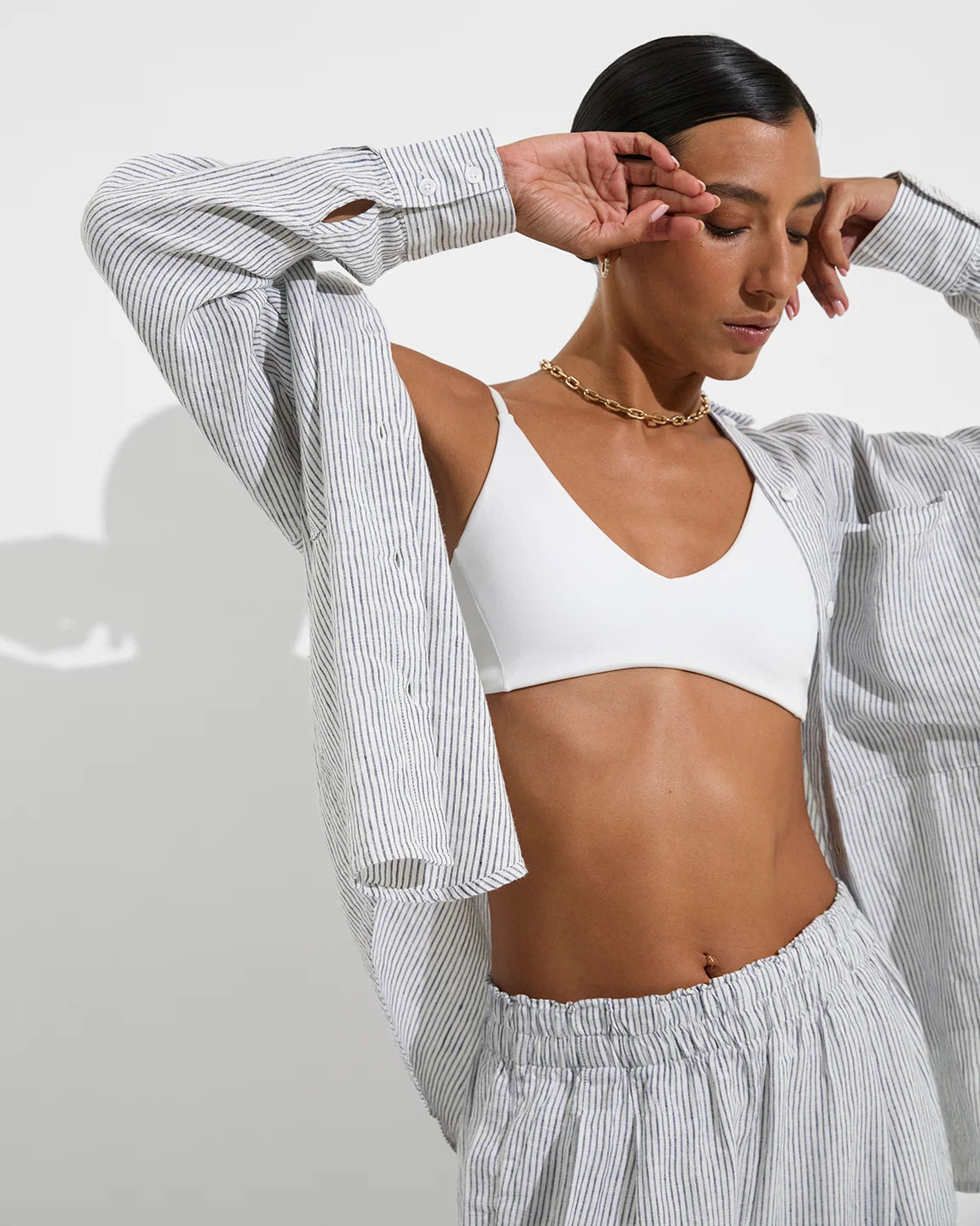 Left On Friday Getaway Button Down Coastal Stripe Varsity/Coconut, alternate view