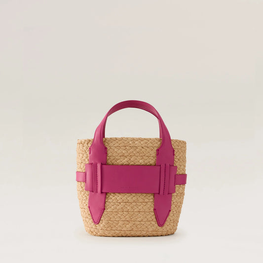 Helen Kaminski Lipari Small Tote Natural/Bright Pink in pink — front view | Belle Mar Swim