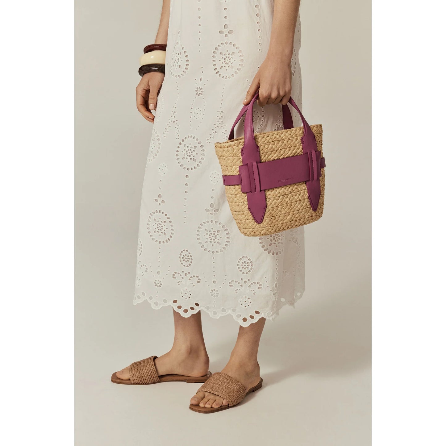 Lipari Small Tote Natural/Bright Pink in pink — detail view | Belle Mar Swim