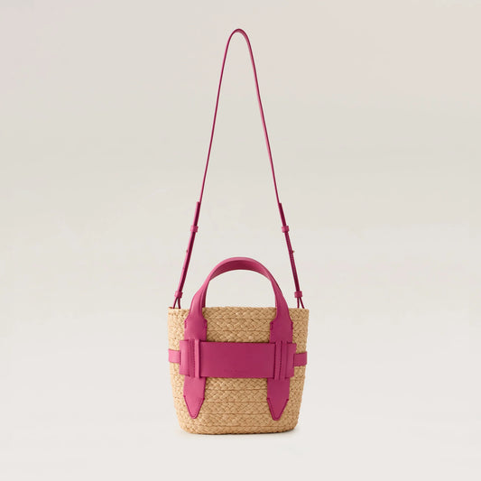 Lipari Small Tote Natural/Bright Pink in pink — back view | Belle Mar Swim