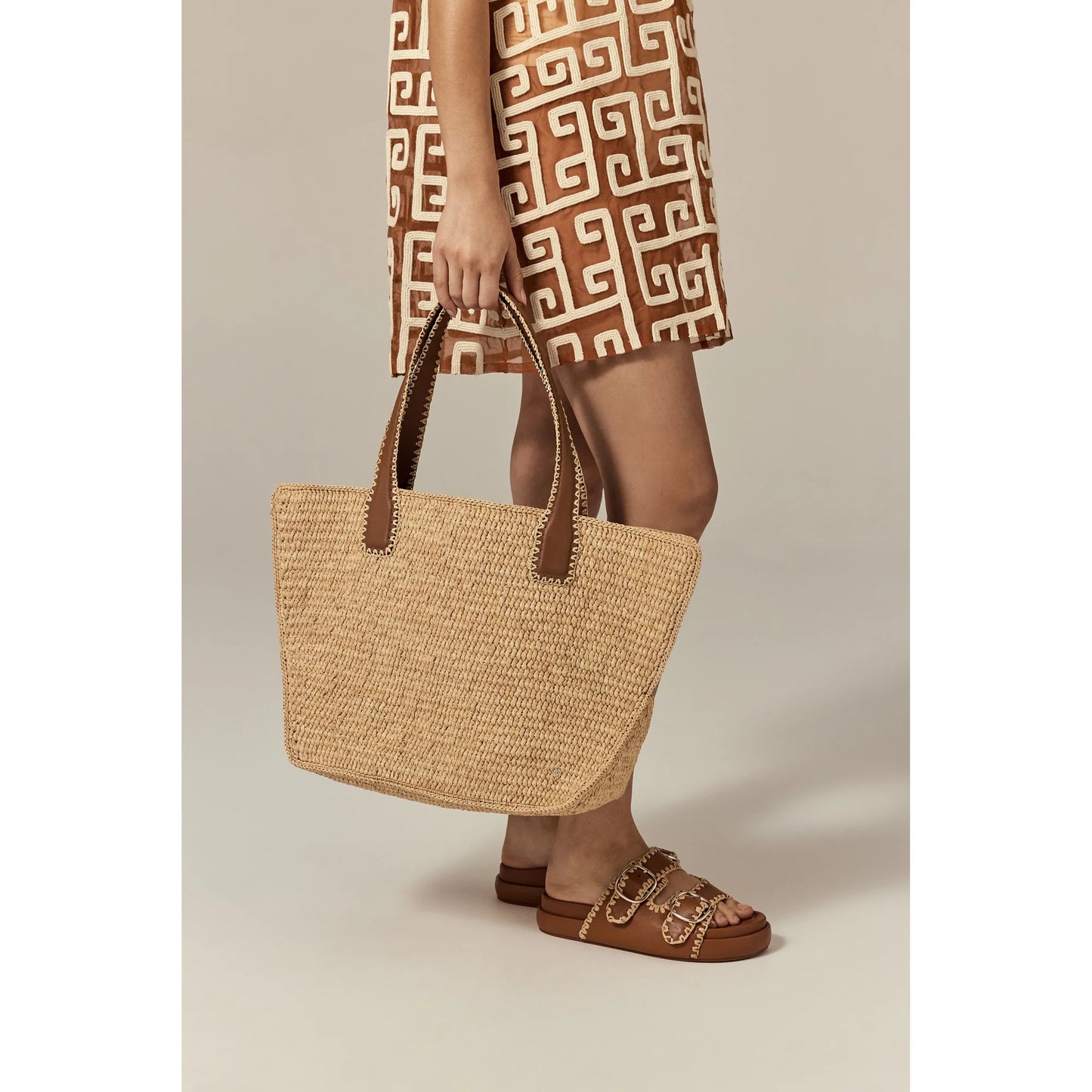 Liyoni Raffia Crochet Tote Natural/Cotton