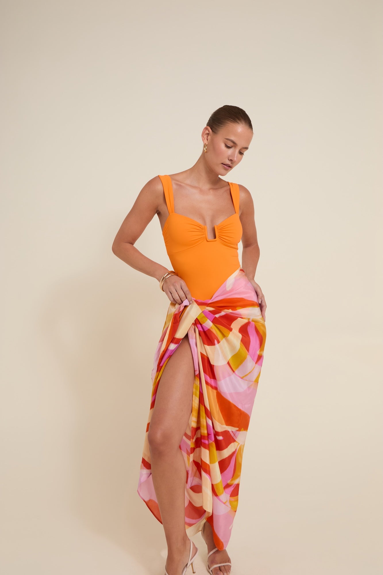 Santorini Sarong Viva Soleil in orange — view 7 | Belle Mar Swim