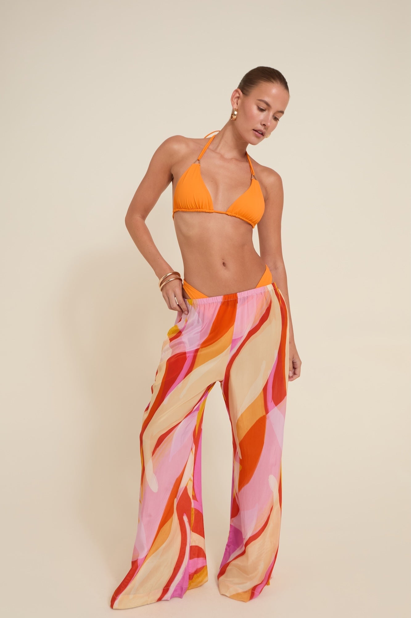 St Barts Pant Viva Soleil Print in orange — styled view | Belle Mar Swim