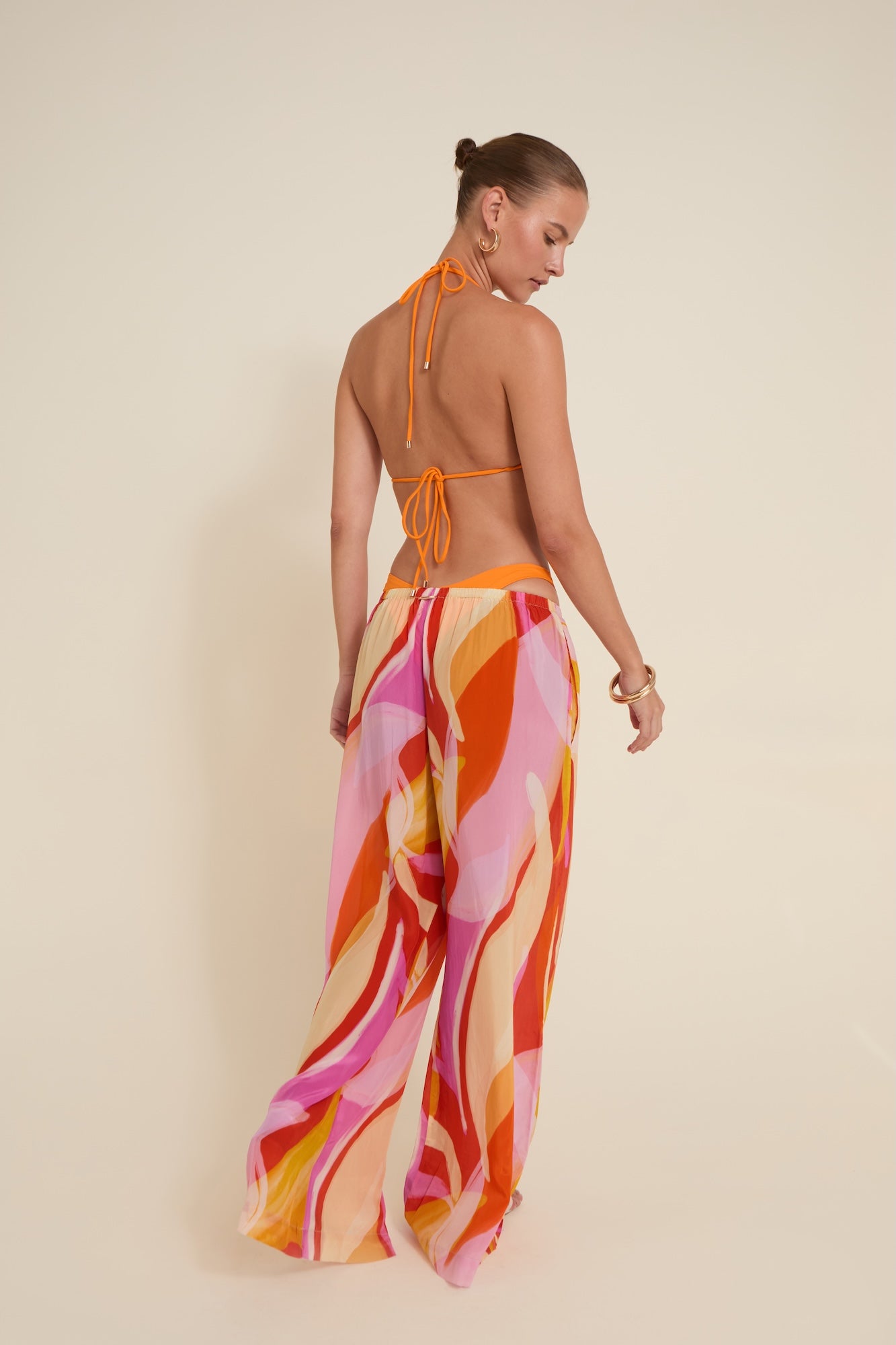 St Barts Pant Viva Soleil Print in orange — detail view | Belle Mar Swim