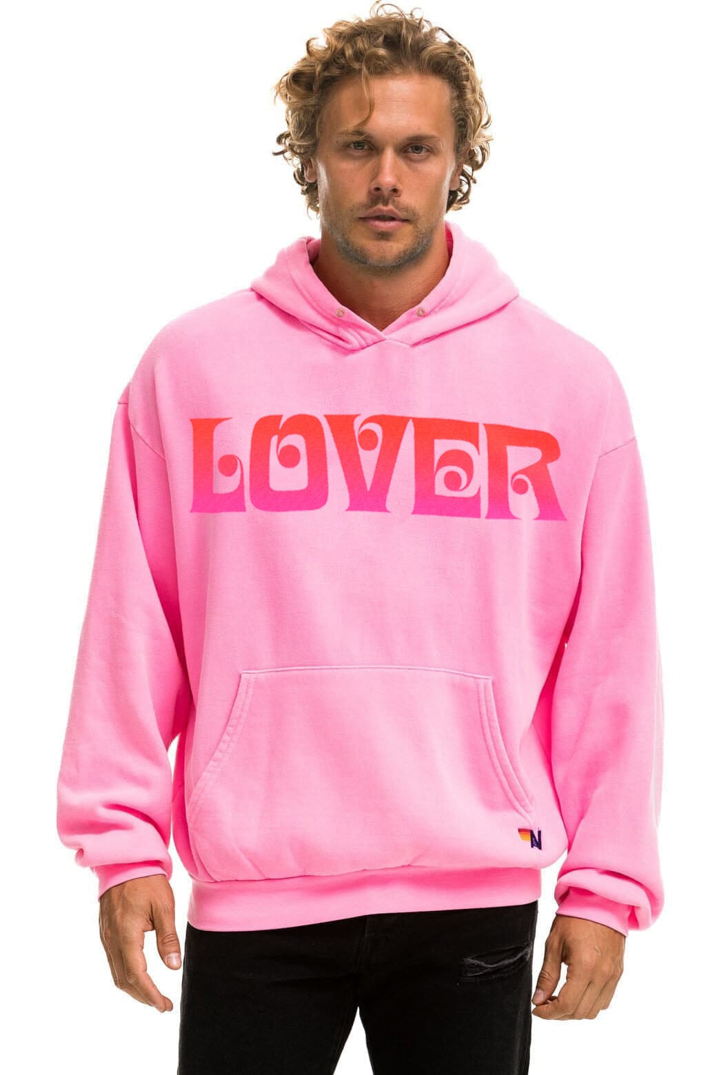 Lover Relaxed Pullover Hoodie Neon Pink front alt