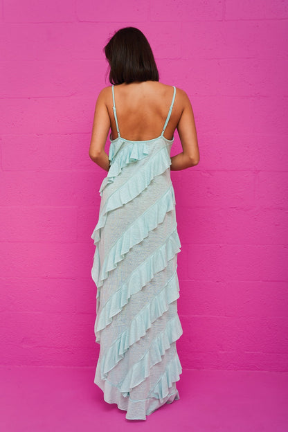 Mermaid Asymmetric Ruffle Dress Aqua