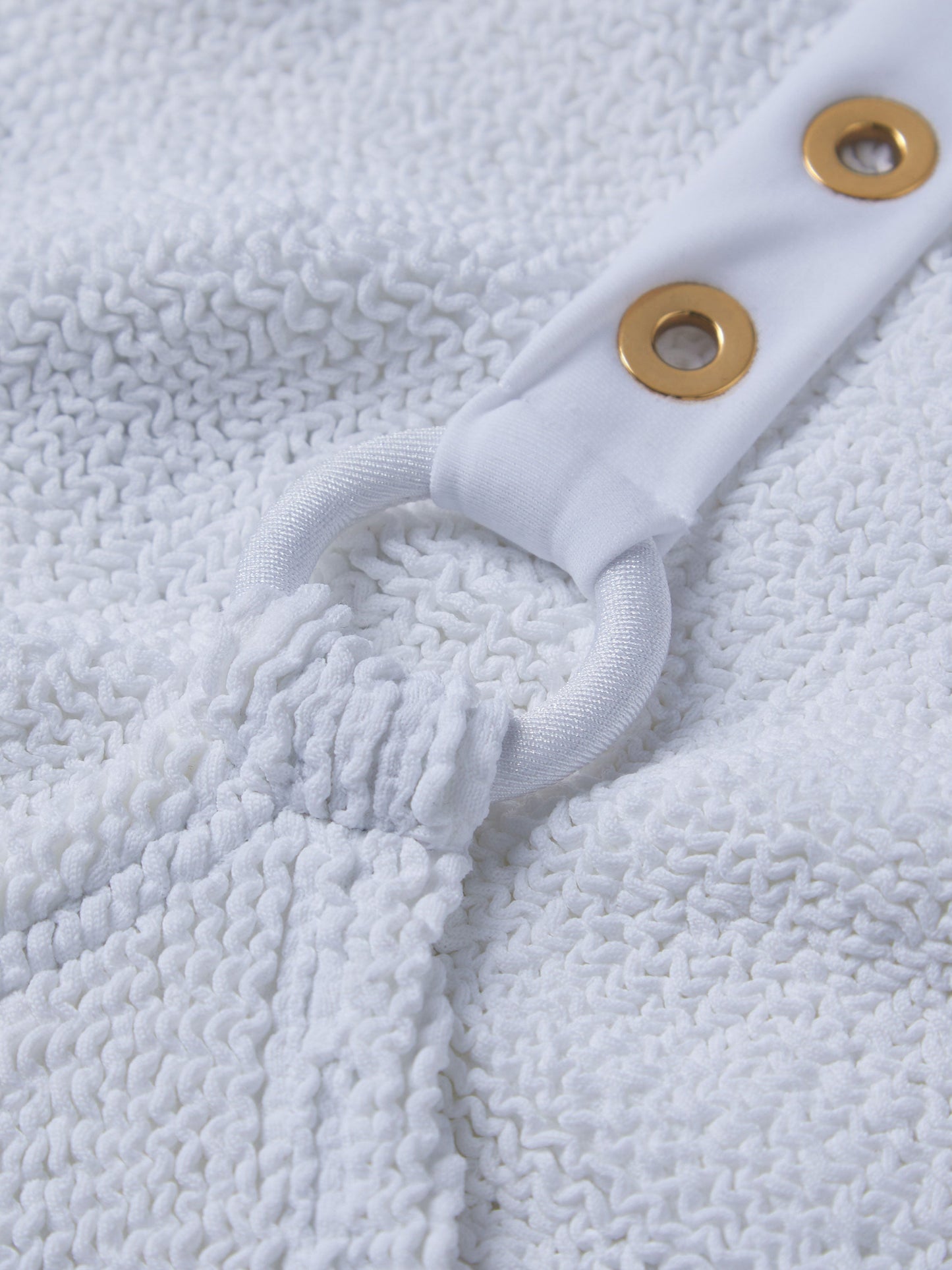 Melody Eyelet One Piece White/Gold — styled view | Belle Mar Swim