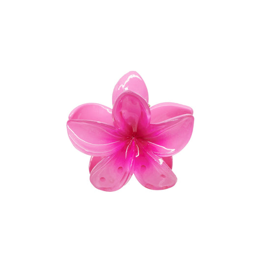 Midi Super Bloom Clip in Dragonfruit, a bright pink plumeria flower hair claw clip, front view