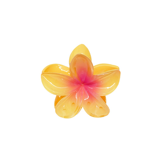 Midi Super Bloom Clip in Starfruit, a yellow plumeria flower hair claw clip, front view