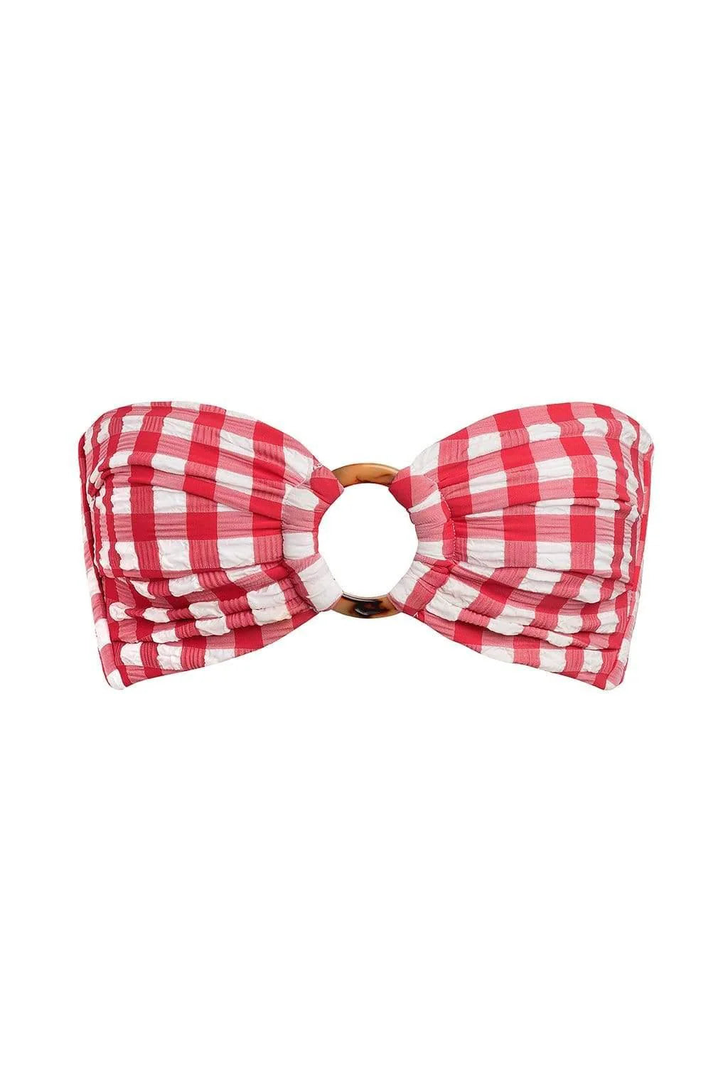 Tori Ties Bandeau Bikini Top Red Gingham