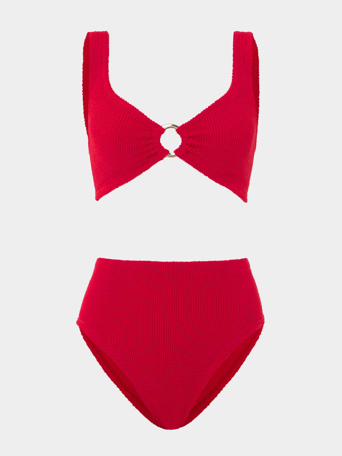 Hunza G Nadine With Gold Hoop Bikini in Red — front view on model | Belle Mar Swim