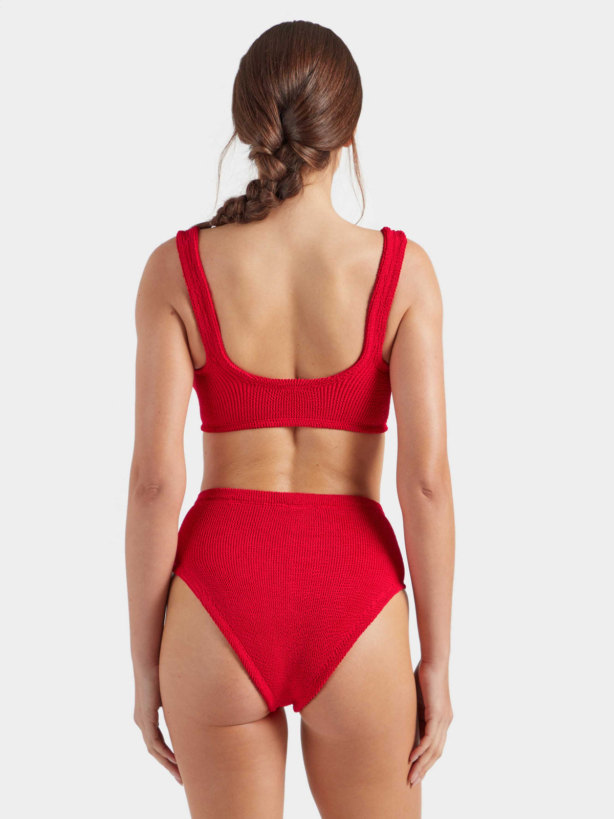 Hunza G Nadine With Gold Hoop Bikini in Red — back crop | Belle Mar Swim