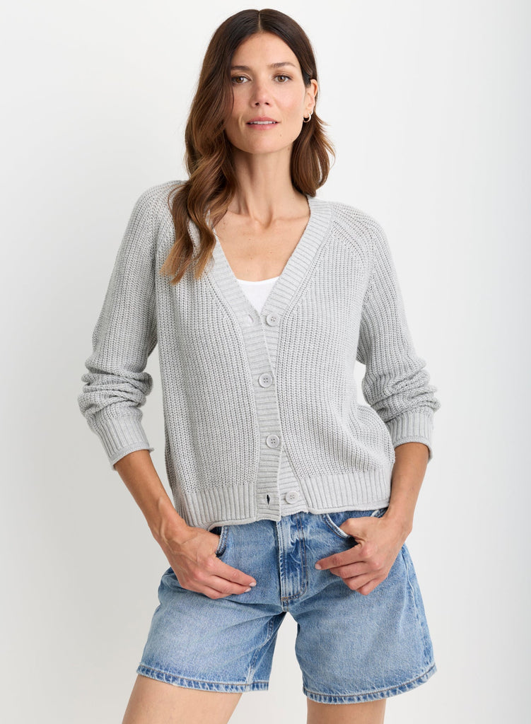 Raleigh Cardigan in Heather Grey, front view