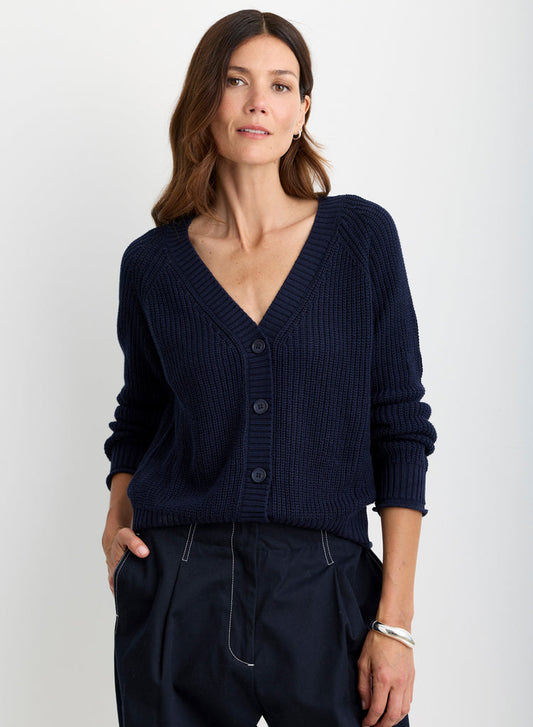 Raleigh Cardigan in Navy, front view