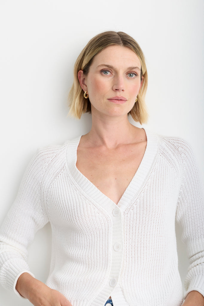 Raleigh Cardigan in White, back view