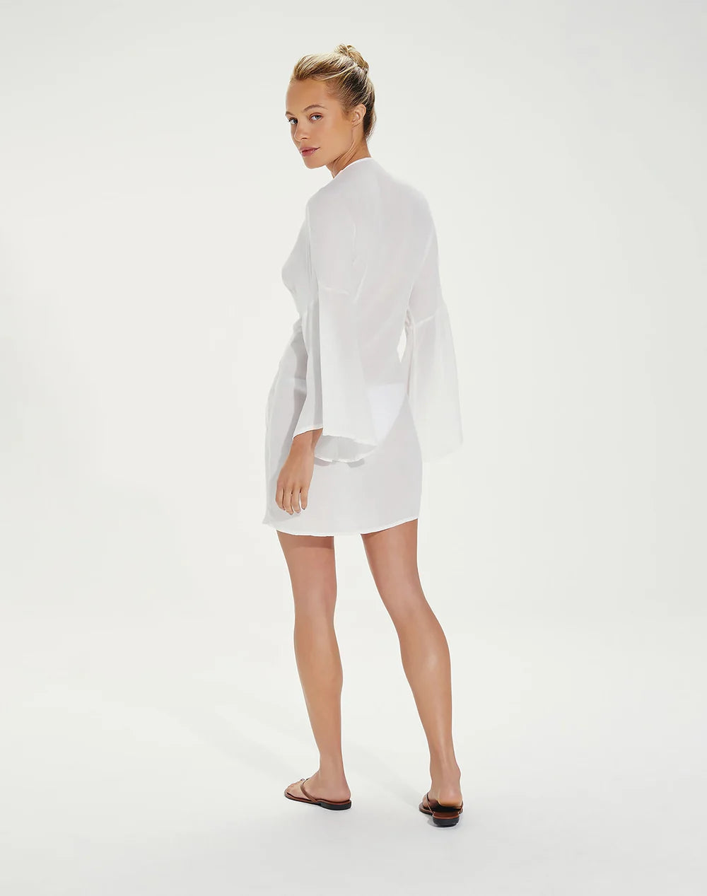 Solid Perola Short Cover Up White in cream — detail view | Belle Mar Swim