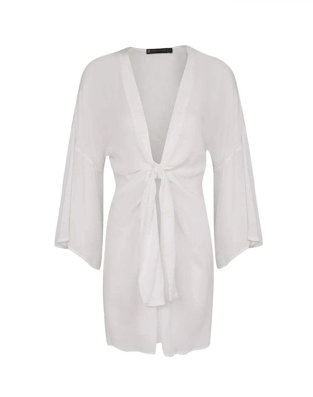 Solid Perola Short Cover Up White in cream — styled view | Belle Mar Swim