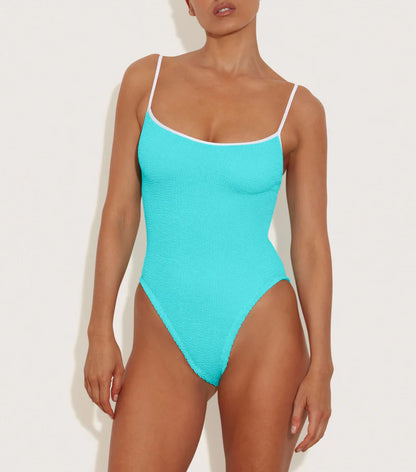 Pamela Swim Contrast Aqua/White