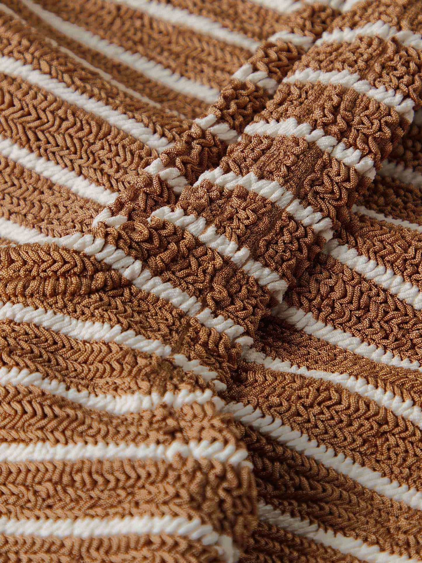 Patricia Bikini Metallic Cocoa/White Stripe in brown — close-up | Belle Mar Swim