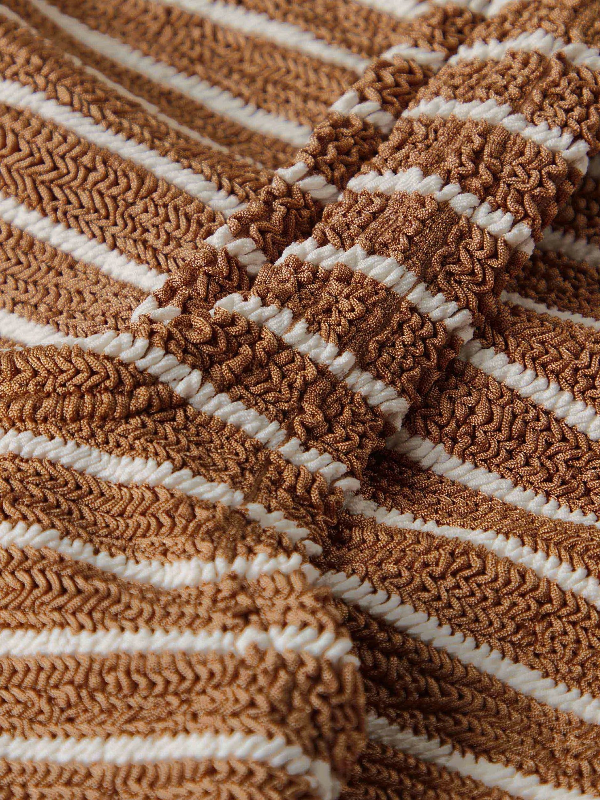 Patricia Bikini Metallic Cocoa/White Stripe in brown — close-up | Belle Mar Swim