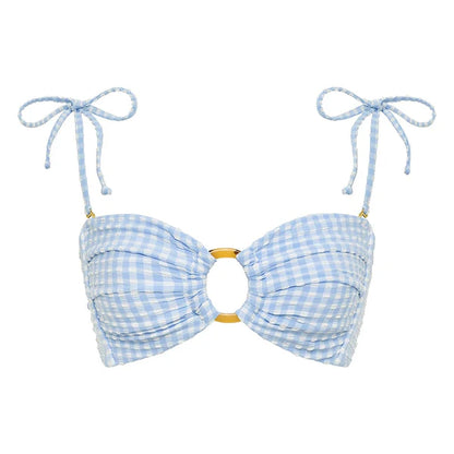 Peri Micro Gingham Tori Ties Bandeau Bikini Top