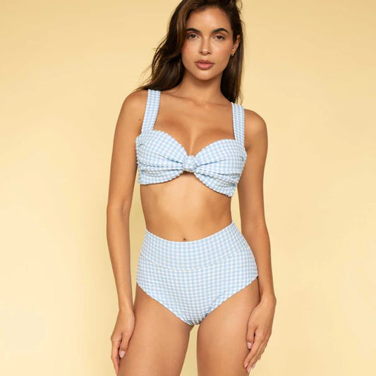 Peri Micro Gingham Full Coverage High Rise Bikini Bottom
