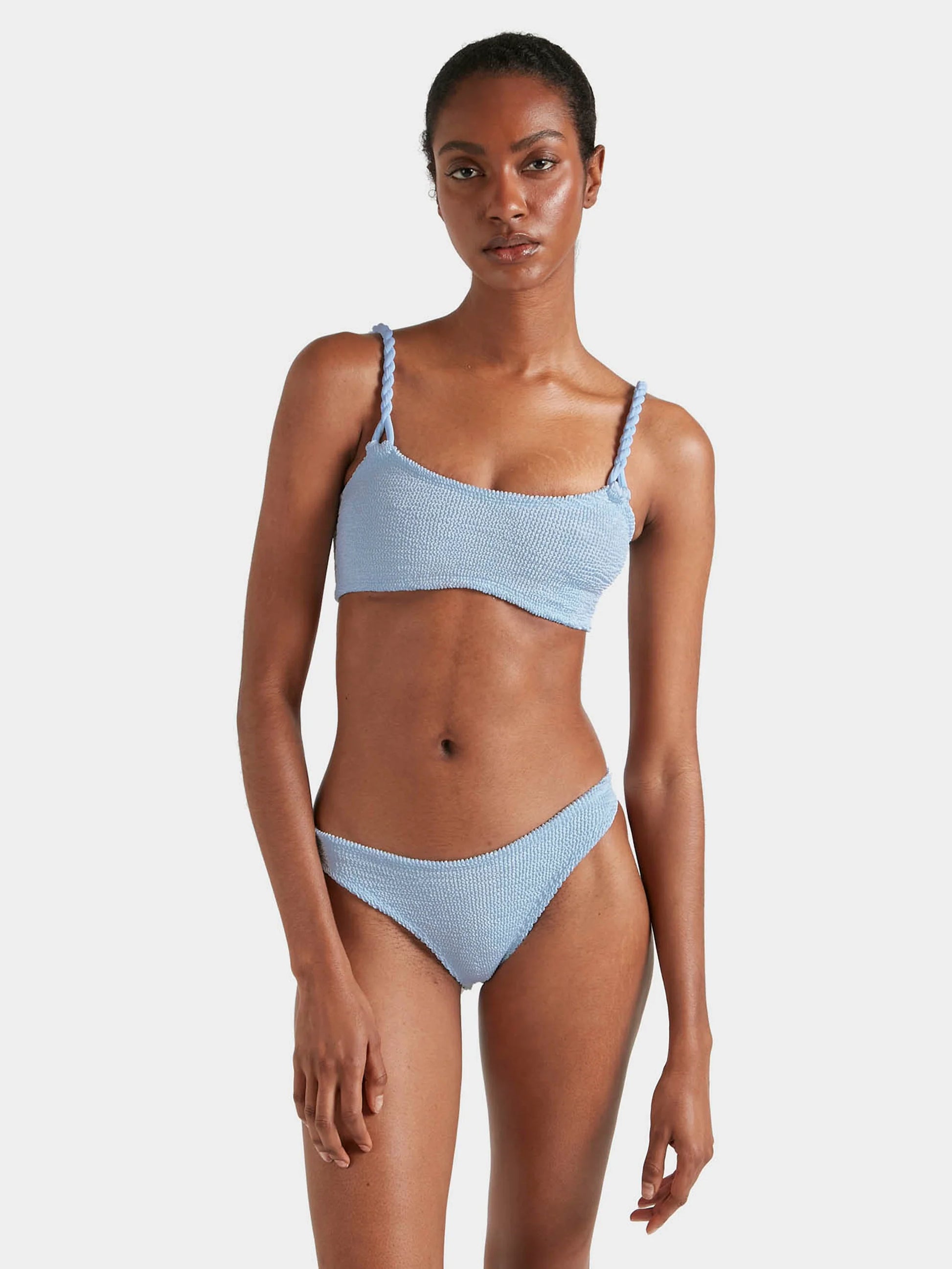 Hunza G Phoebe Bikini Metallic Ice Blue in blue — front view | Belle Mar Swim