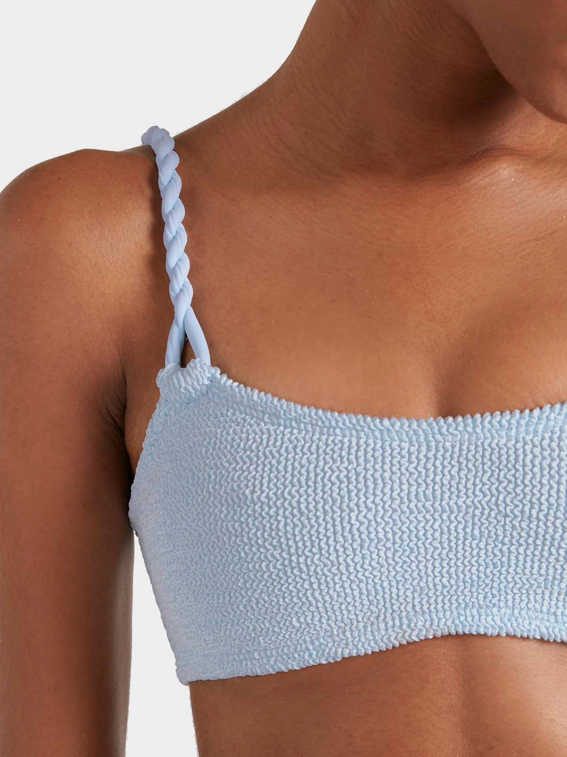 Phoebe Bikini Metallic Ice Blue in blue — detail view | Belle Mar Swim