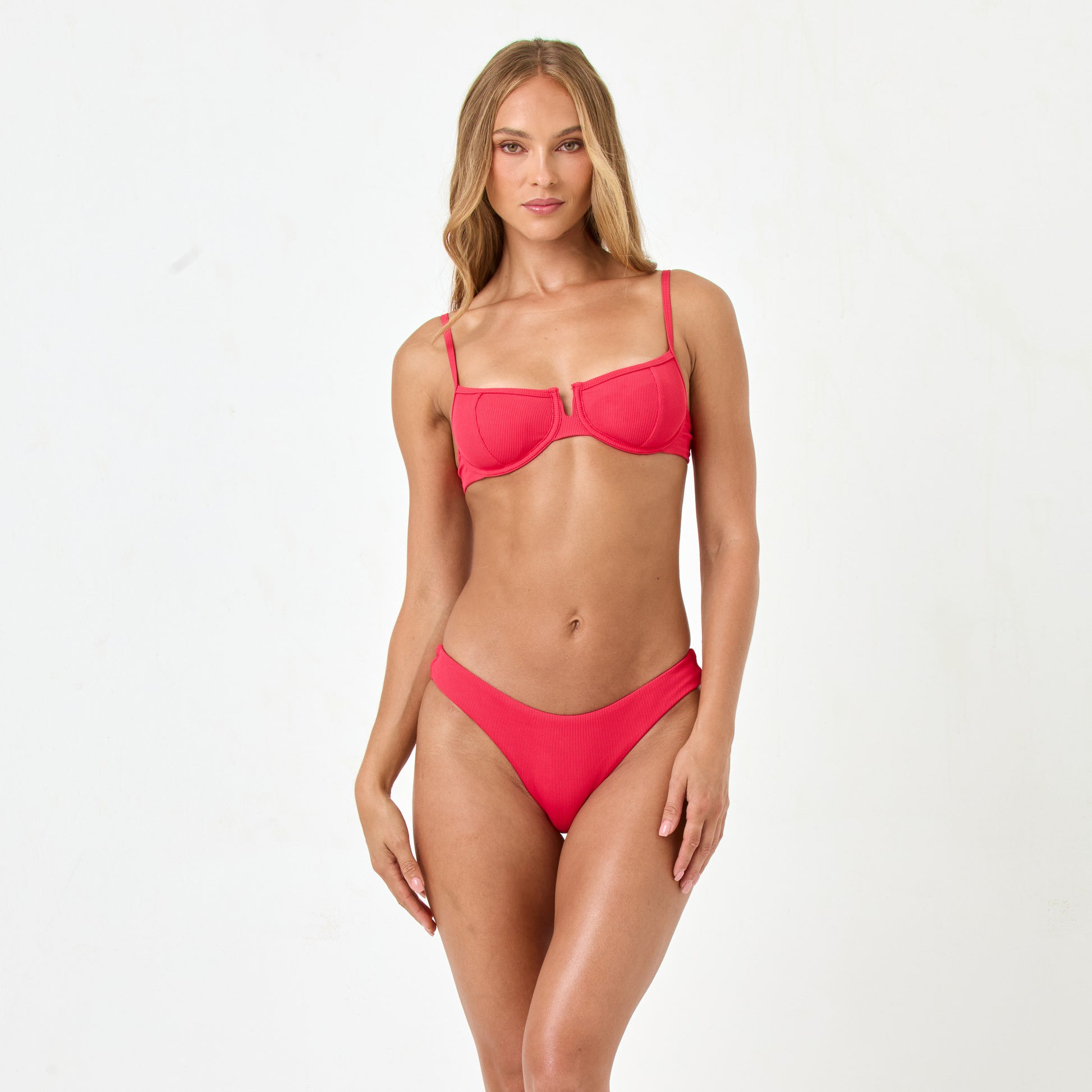 LSpace Hunter Underwire Top Pout in red — front view | Belle Mar Swim