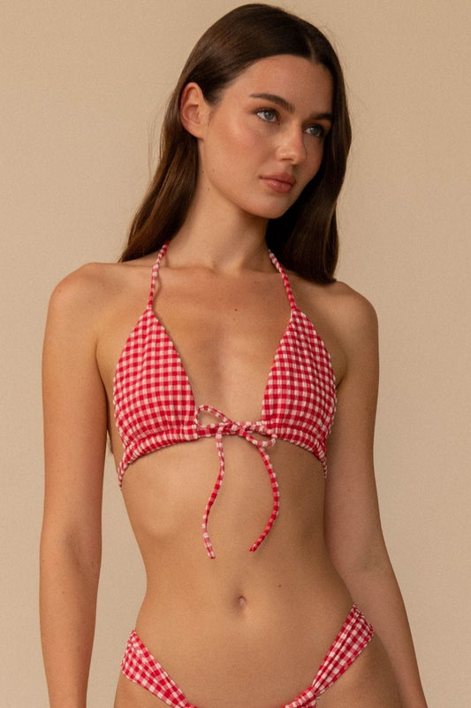 Emma Bikini Top Red Micro Gingham