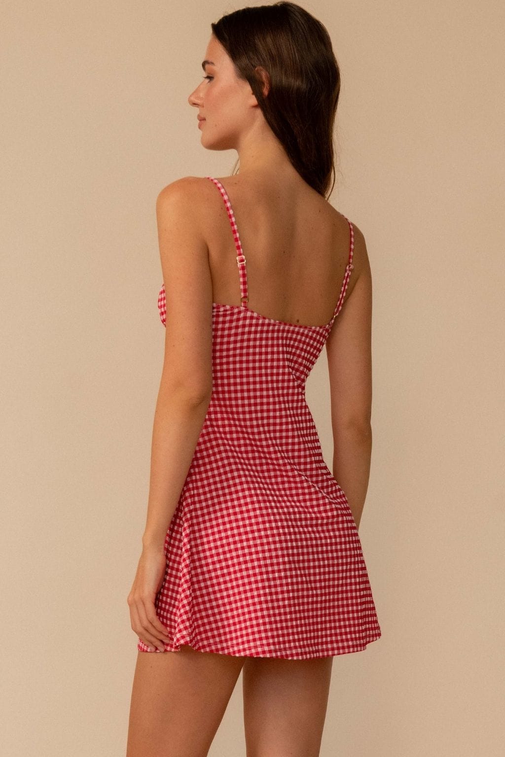 Lena A-Line Dress Red Micro Gingham back