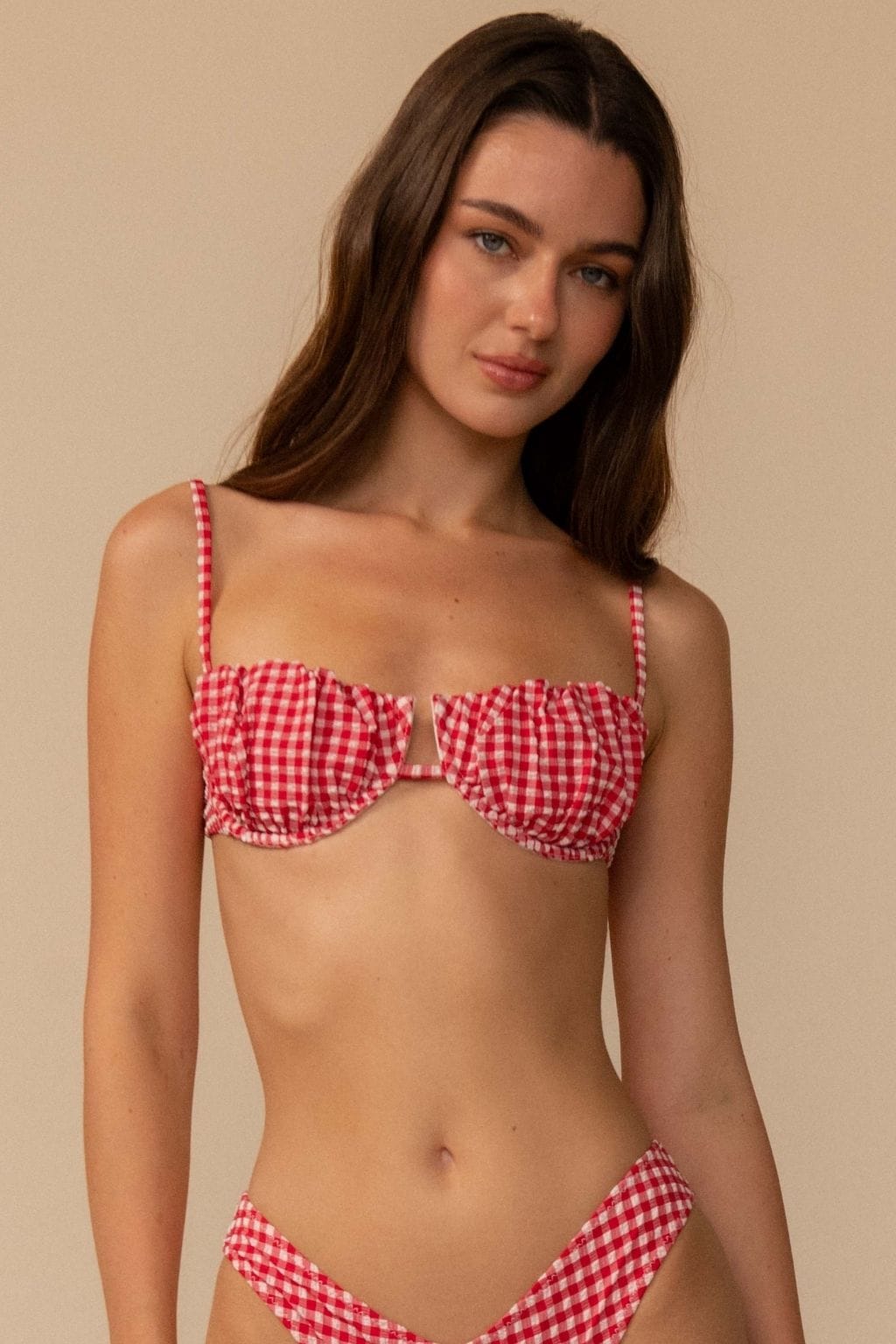 Petal Bikini Top Red Micro Gingham